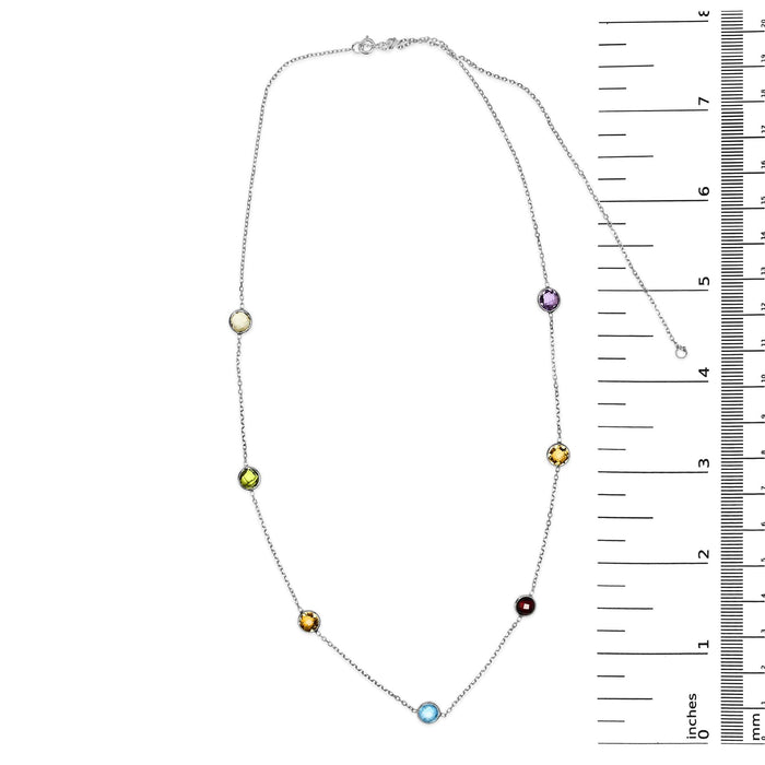 Collar ajustable de 7 estaciones de bisel con piedras preciosas mixtas creadas en laboratorio en oro blanco de 14K, foto 5