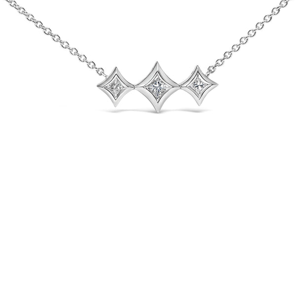 Bezel-Set Princess Diamond 3 Stone Kite Shape and Station Necklace in 10K White Gold, photo 2