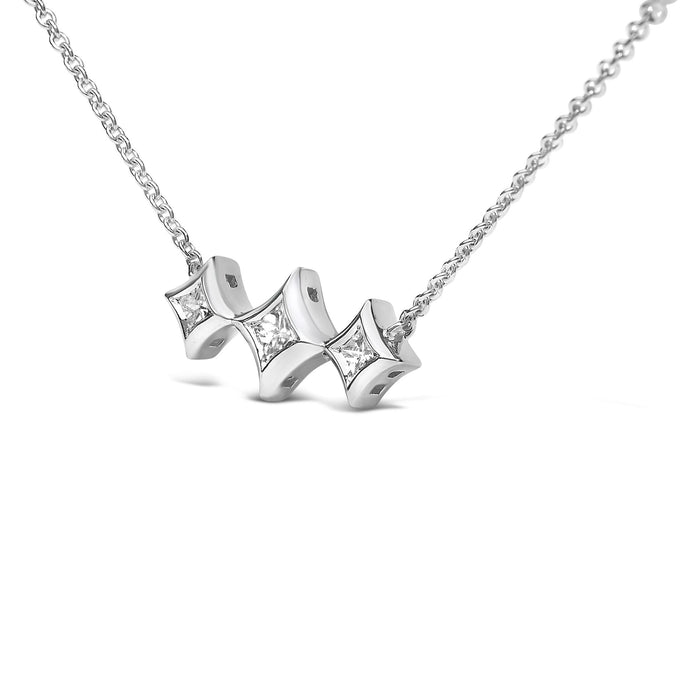 Collar de estaciones de bisel con 3 piedras en forma de cometa y diamantes de talla princesa en oro blanco de 10K, foto 4