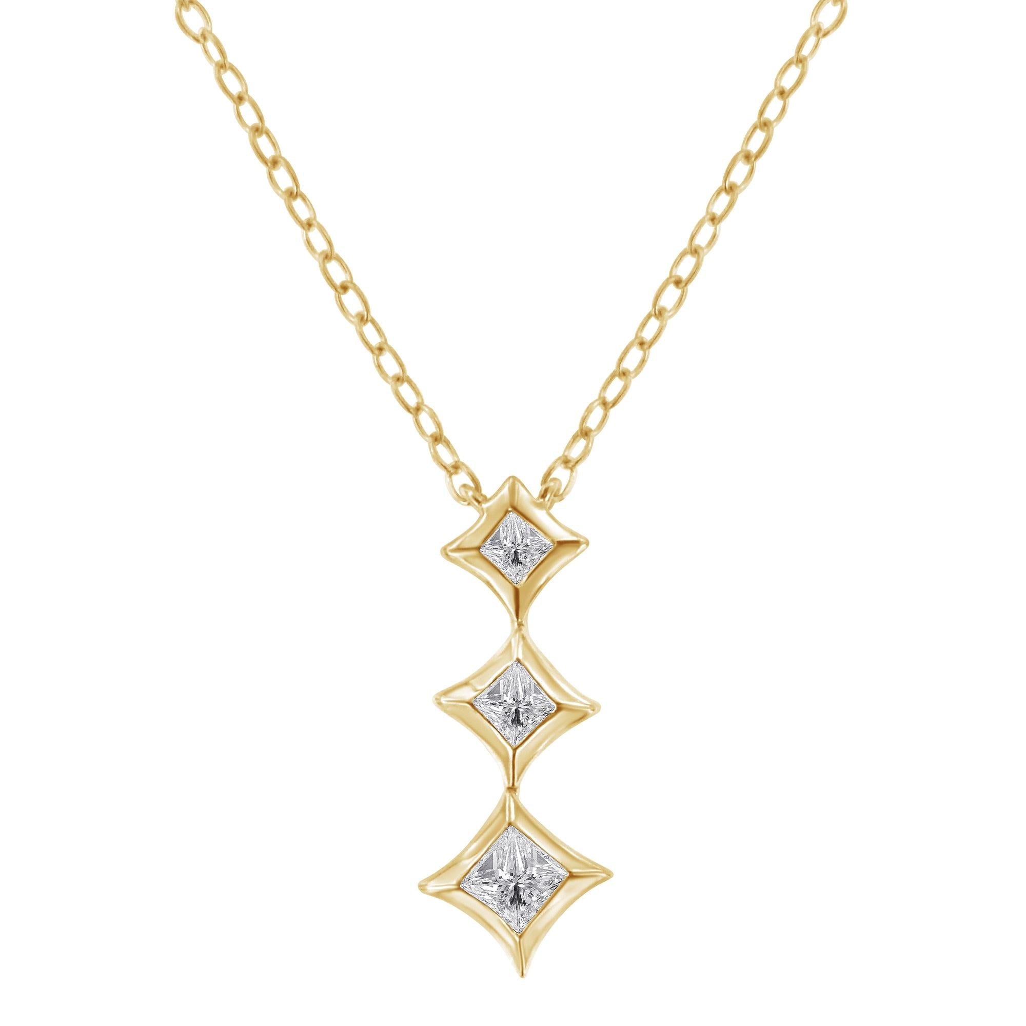 Collar con colgante de gota de 3 piedras con diamantes talla princesa de 1/5 ct. p.t. en oro de 10K, foto 1