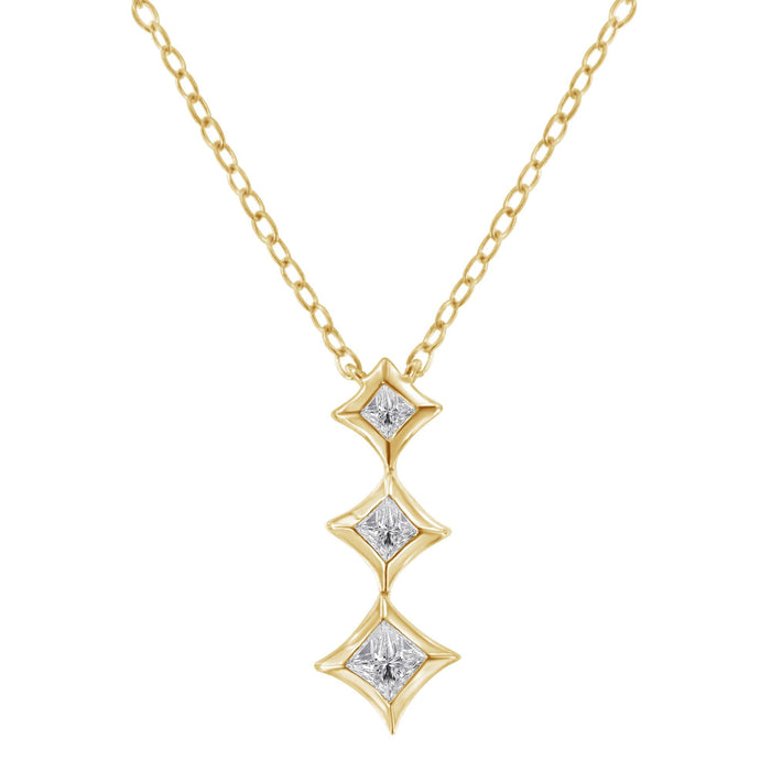 Collar con colgante de gota de 3 piedras con diamantes talla princesa de 1/5 ct. p.t. en oro de 10K, foto 1