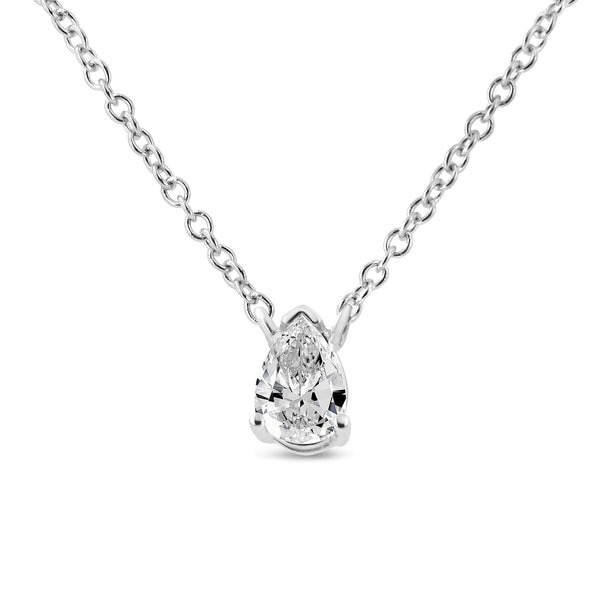 Pear Shape Solitaire Diamond Pendant Necklace in 14K White Gold, photo 2