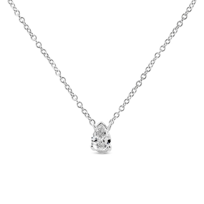 Collar con colgante solitario en forma de pera con diamante en oro blanco de 14K, foto 4