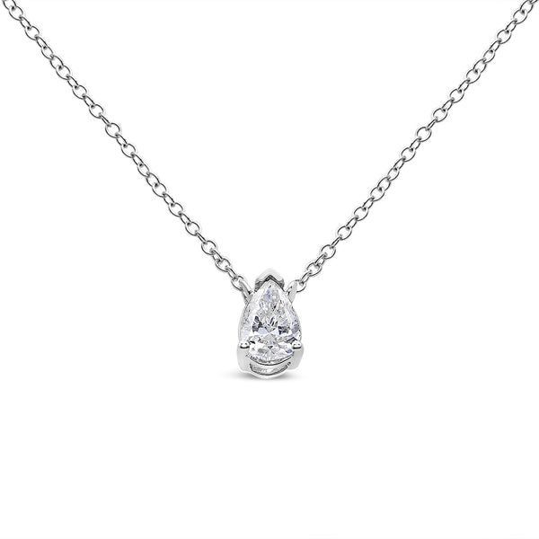 Pear Shape Solitaire Diamond Pendant Necklace in 14K White Gold, photo 1