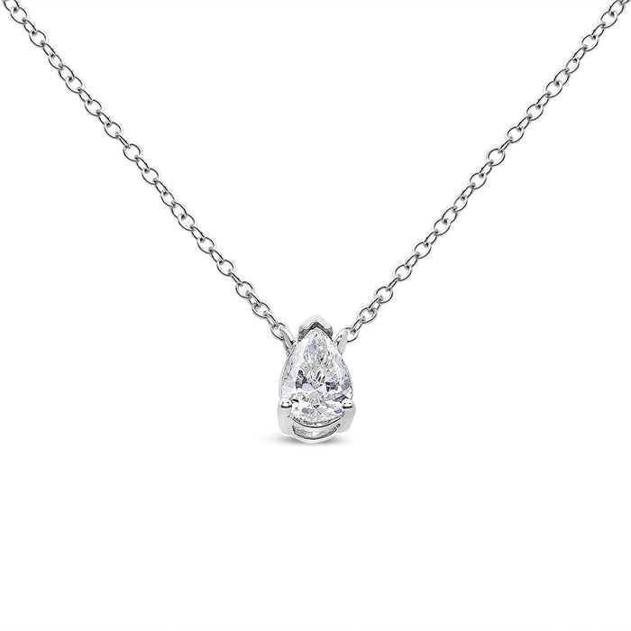 Collar con colgante solitario en forma de pera con diamante en oro blanco de 14K, foto 1