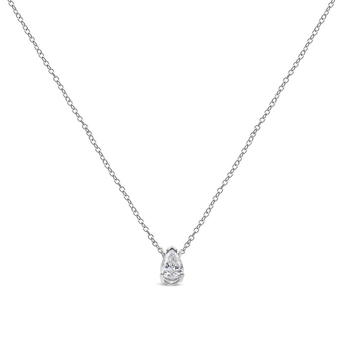 Collar con colgante solitario en forma de pera con diamante en oro blanco de 14K, foto 3