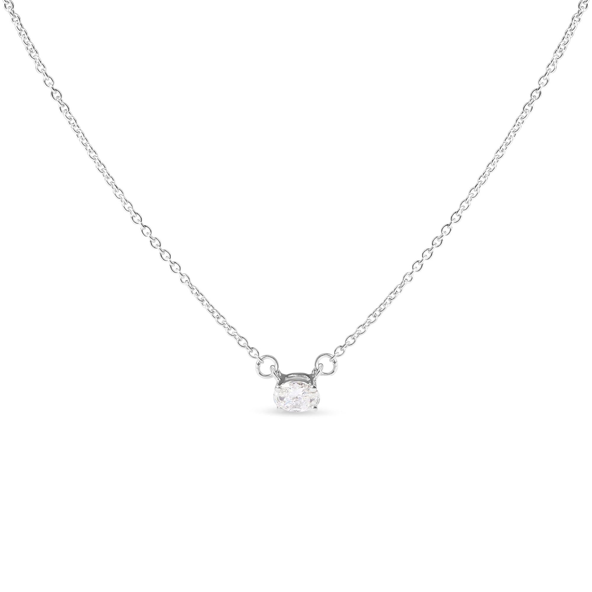 Collar con colgante solitario este-oeste con diamante cultivado en laboratorio de 1/4 ct. p.t. en oro blanco de 14K, foto 1