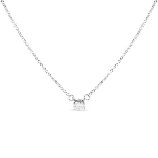 1/4 Ct. T.W. Lab-Grown Oval Solitaire Diamond East West Pendant Necklace in 14K White Gold, photo 1