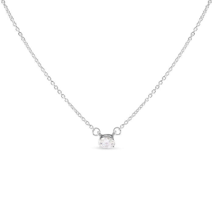 Collar con colgante solitario este-oeste con diamante cultivado en laboratorio de 1/4 ct. p.t. en oro blanco de 14K, foto 1