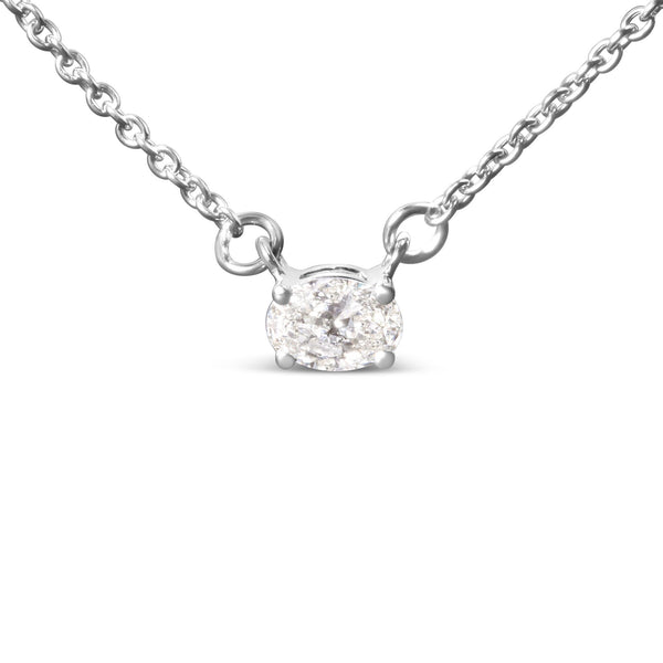 1/4 Ct. T.W. Lab-Grown Oval Solitaire Diamond East West Pendant Necklace in 14K White Gold, photo 2