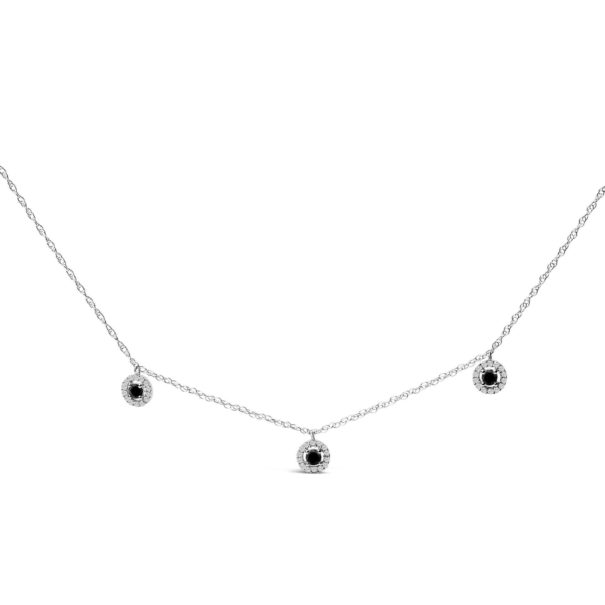 5/8 Ct. T.W. Treated Black Diamond 3 Station with Halo Necklace in Sterling Silver, photo 1