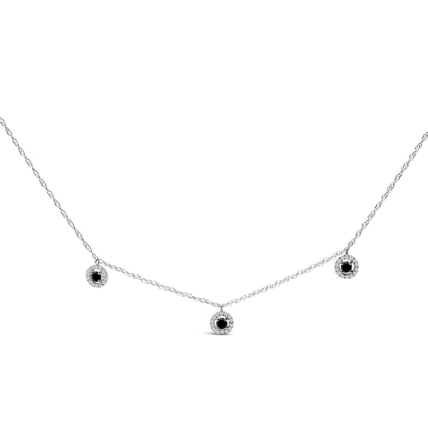 5/8 Ct. T.W. Treated Black Diamond 3 Station with Halo Necklace in Sterling Silver, photo 1