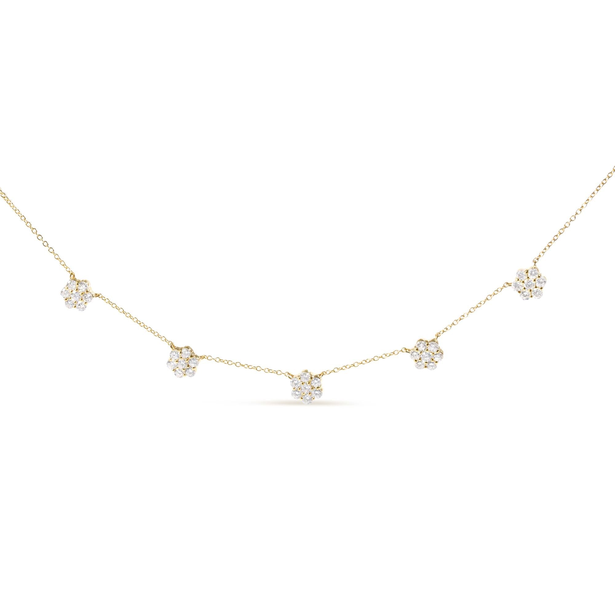 2 Ct. T.W. Diamond Cluster Station Necklace in 14K Yellow Gold, photo 1