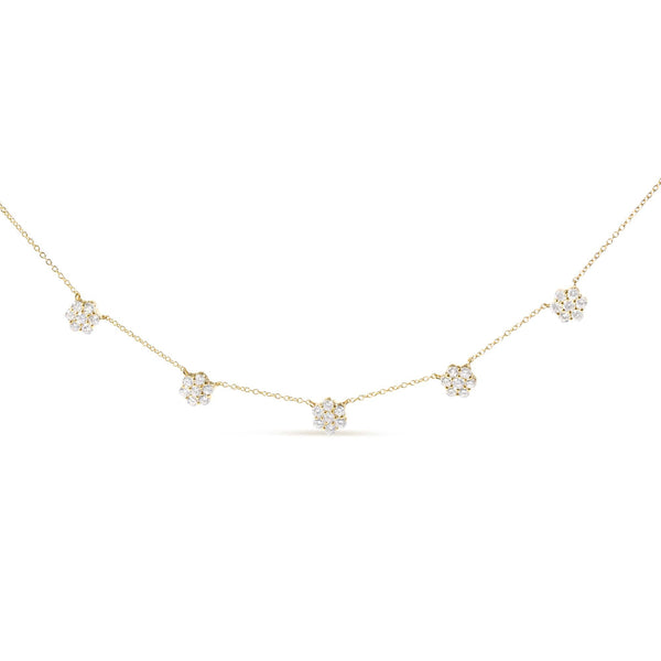 Collar de estaciones de racimo con diamantes de 2 ct. p.t. en oro amarillo de 14K, foto 1