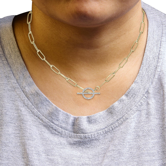1/4 Ct. T.W. Diamond Toggle Clasp Paperclip Link Necklace in 14K Yellow Gold, photo 3