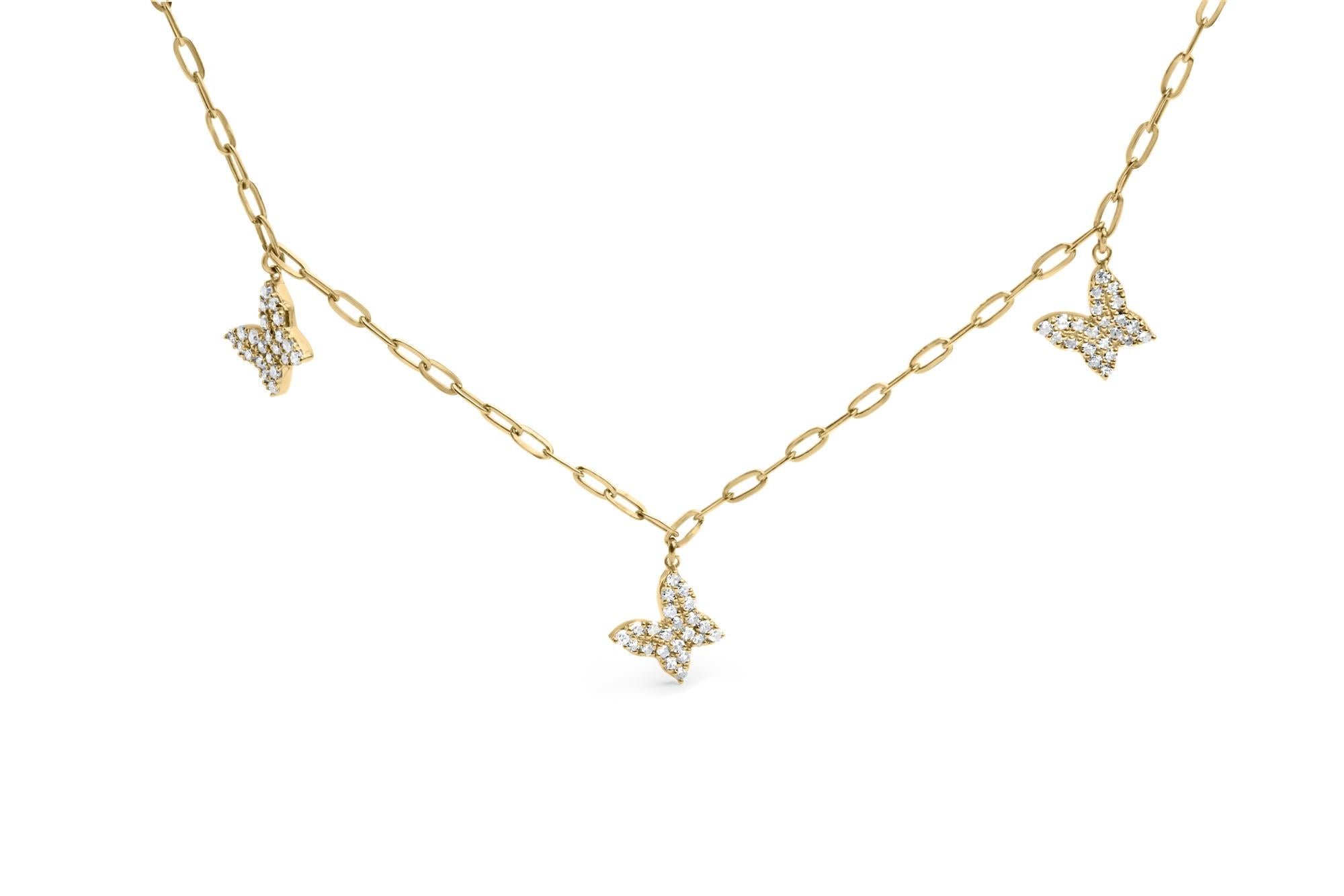 Collar de estaciones de mariposa y clip de papel con diamantes de 1/2 ct. p.t. en oro amarillo de 14K, foto 1