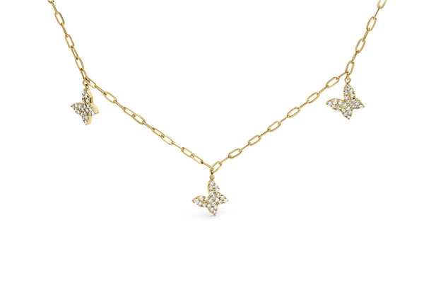 1/2 Ct. T.W. Diamond Butterfly Station Paperclip Station Necklace in 14K Yellow Gold, photo 1