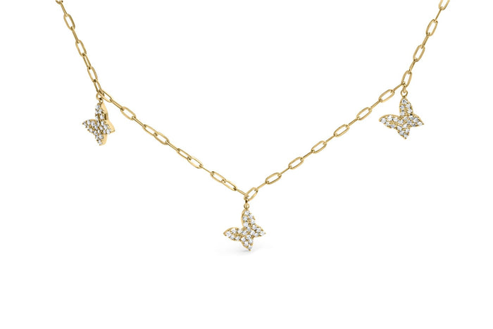 Collar de estaciones de mariposa y clip de papel con diamantes de 1/2 ct. p.t. en oro amarillo de 14K, foto 1