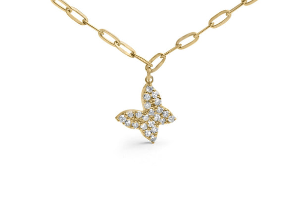 1/2 Ct. T.W. Diamond Butterfly Station Paperclip Station Necklace in 14K Yellow Gold, photo 2