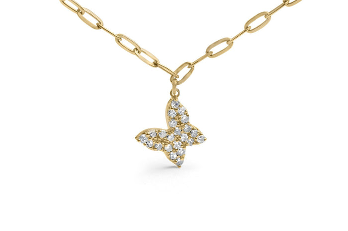 Collar de estaciones de mariposa y clip de papel con diamantes de 1/2 ct. p.t. en oro amarillo de 14K, foto 2