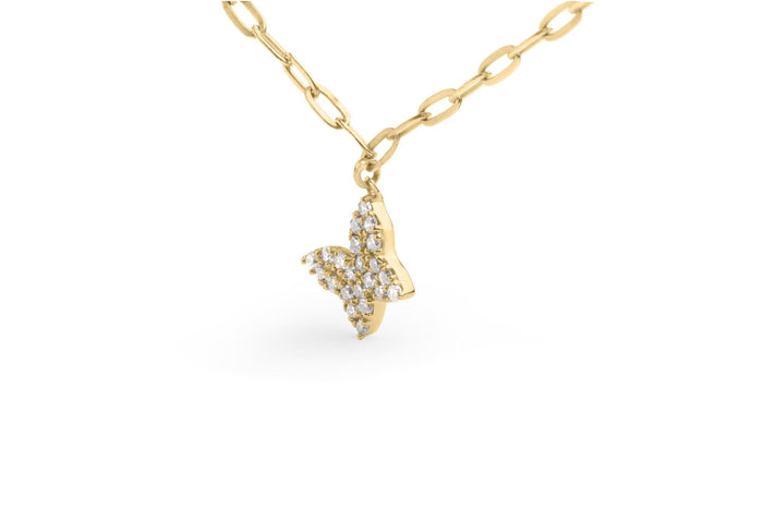 Collar de estaciones de mariposa y clip de papel con diamantes de 1/2 ct. p.t. en oro amarillo de 14K, foto 4