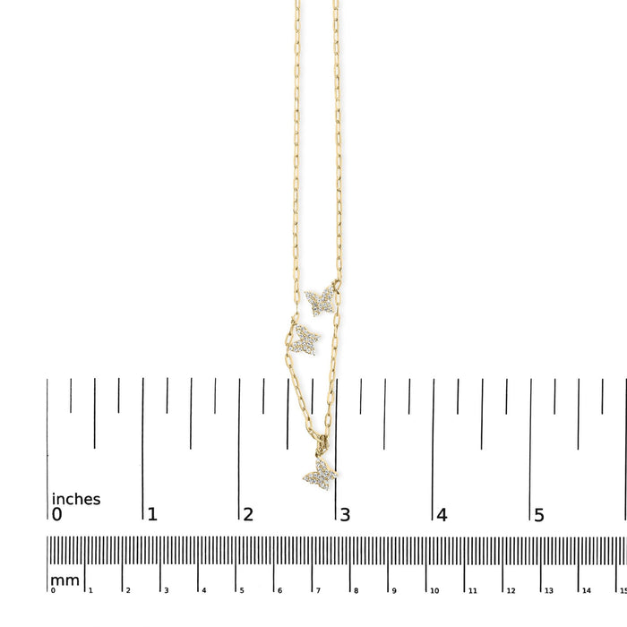 Collar de estaciones de mariposa y clip de papel con diamantes de 1/2 ct. p.t. en oro amarillo de 14K, foto 5