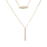 Collar de eslabones clip de dos hebras con dijes de marquesa y barra con diamantes de 3/8 ct. p.t. en oro amarillo de 14K