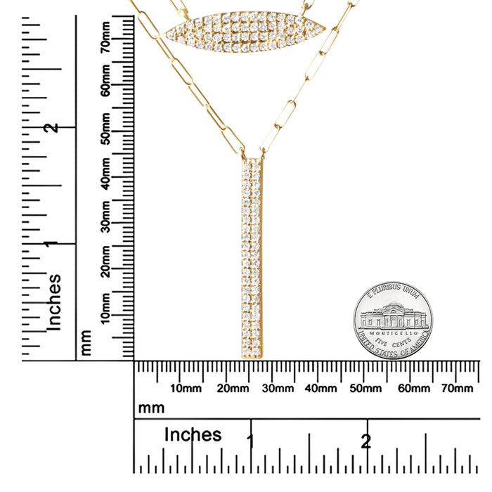 Collar de eslabones clip de dos hebras con dijes de marquesa y barra con diamantes de 3/8 ct. p.t. en oro amarillo de 14K, foto 7