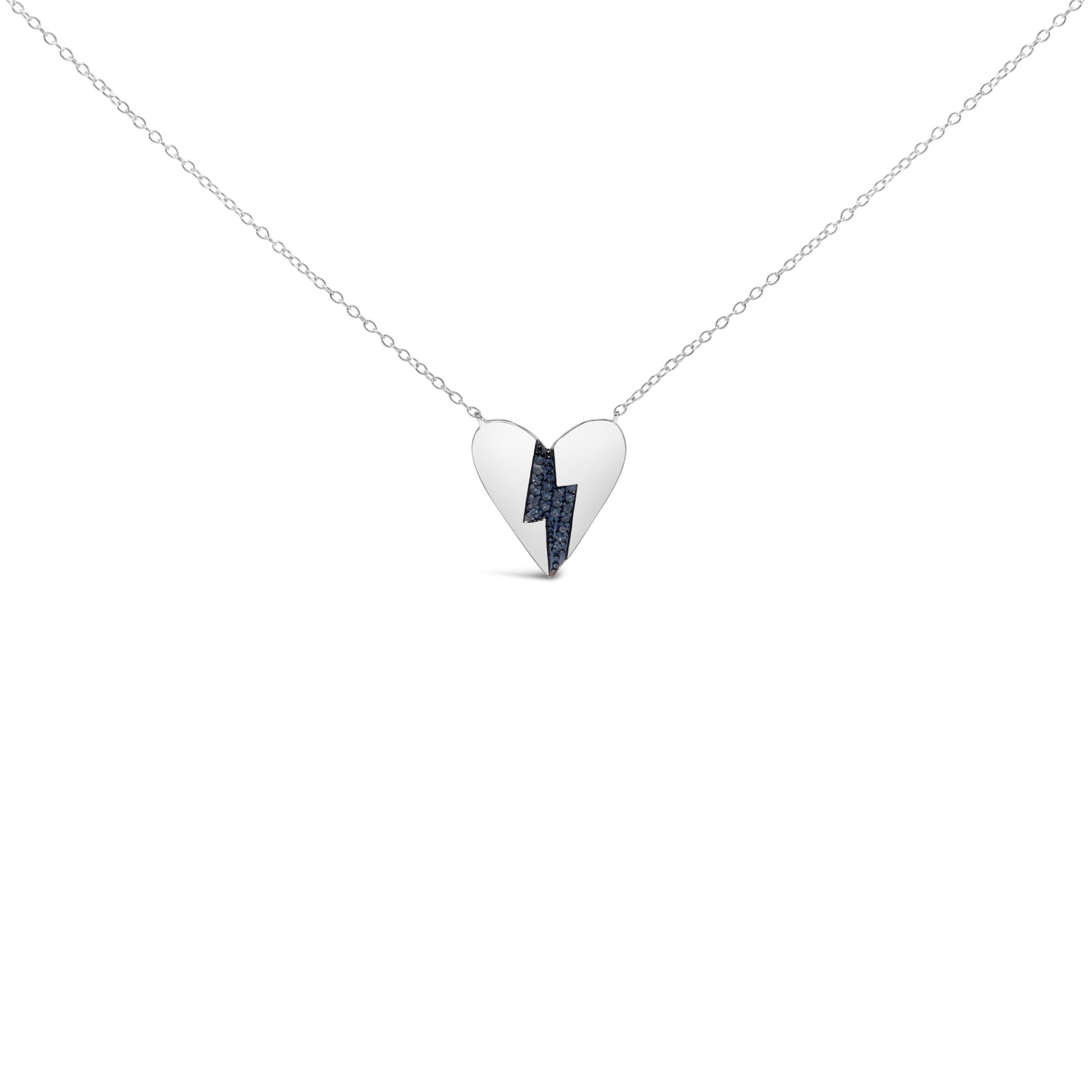 Collar con colgante de corazón roto con diamantes azules en plata de ley, foto 1