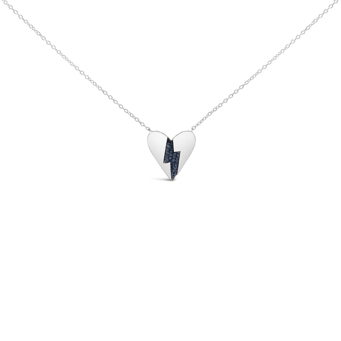 Collar con colgante de corazón roto con diamantes azules en plata de ley, foto 1