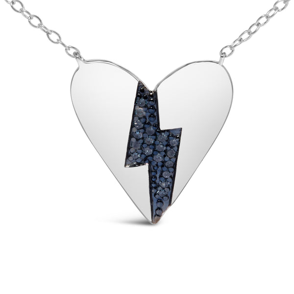 Blue Diamond Broken Heart Pendant Necklace in Sterling Silver, photo 2
