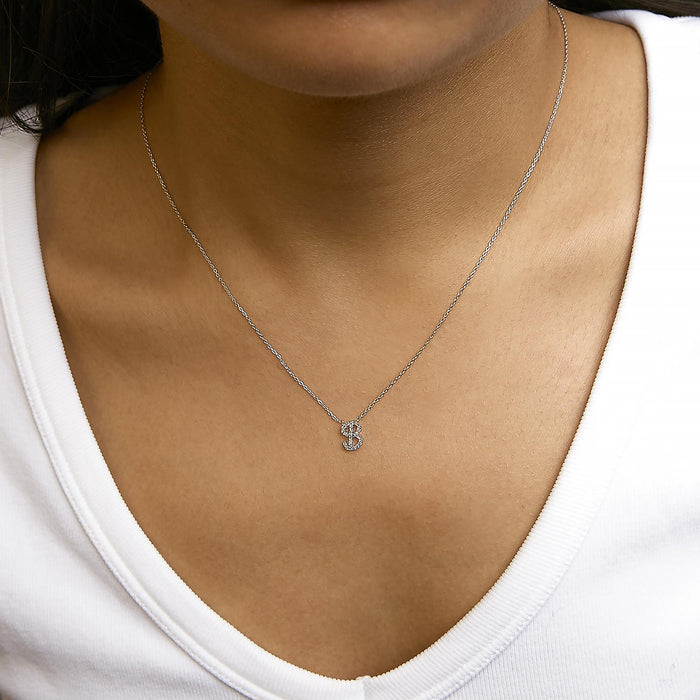 Diamond Accent A-Z Initial Script Style Pendant Necklace in 10K White Gold
