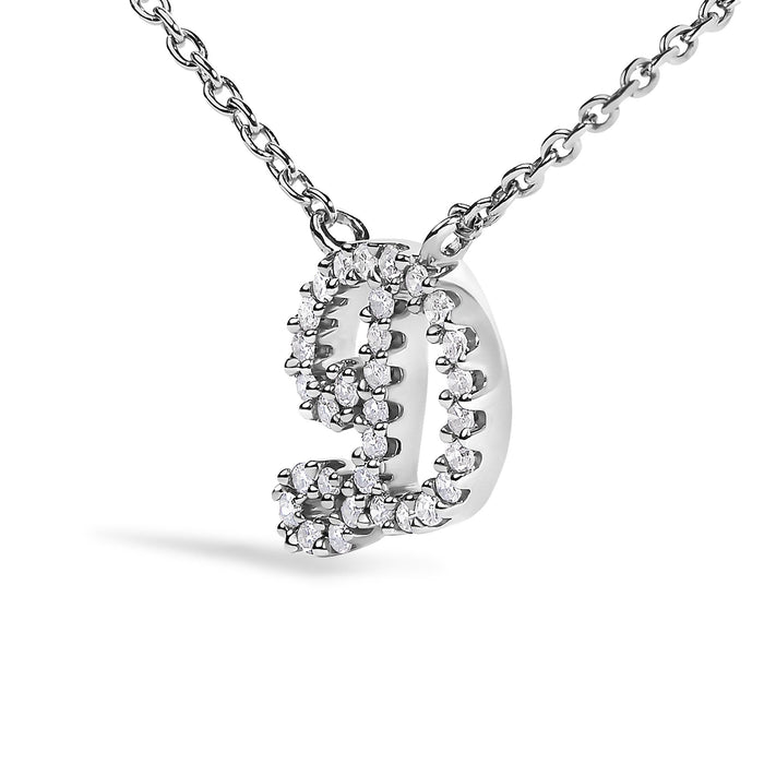 Diamond Accent A-Z Initial Script Style Pendant Necklace in 10K White Gold