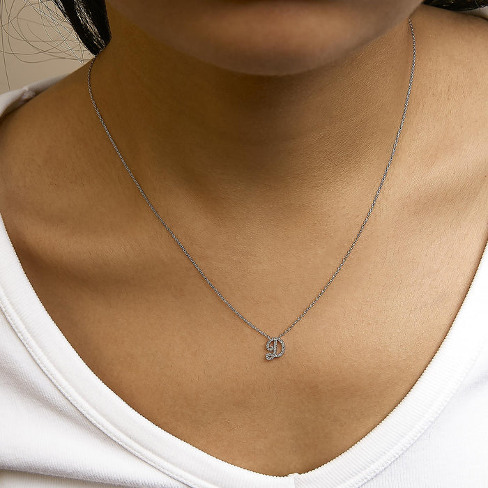 Diamond Accent A-Z Initial Script Style Pendant Necklace in 10K White Gold