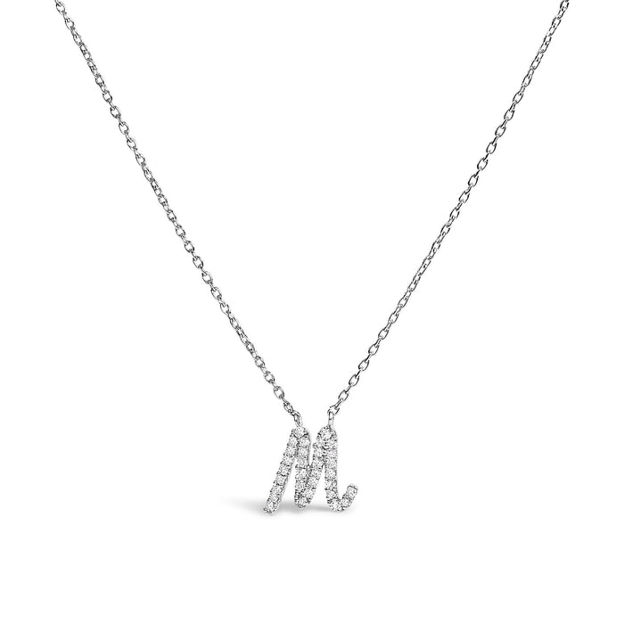 Diamond Accent A-Z Initial Script Style Pendant Necklace in 10K White Gold, photo 14