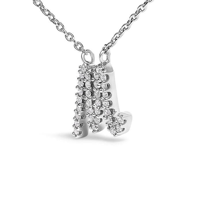 Diamond Accent A-Z Initial Script Style Pendant Necklace in 10K White Gold