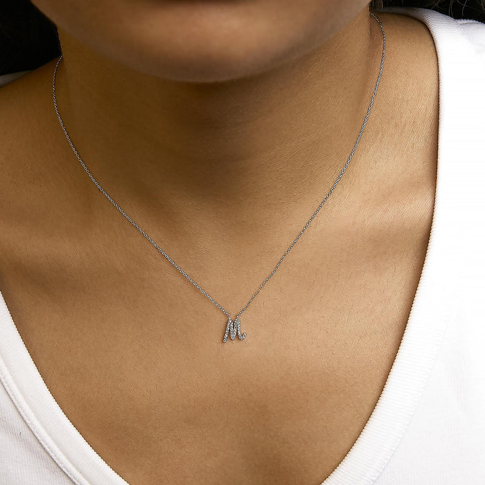 Diamond Accent A-Z Initial Script Style Pendant Necklace in 10K White Gold