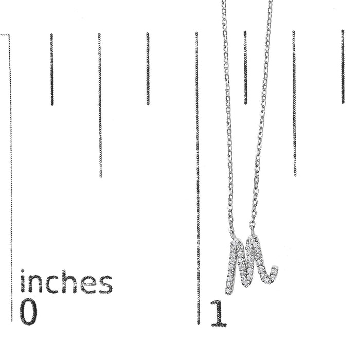 Diamond Accent A-Z Initial Script Style Pendant Necklace in 10K White Gold