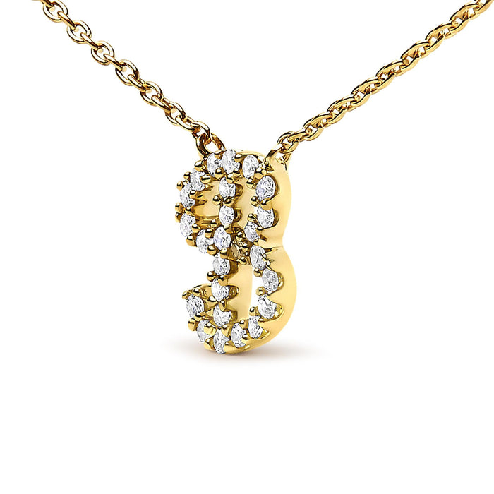 Diamond Accent A-Z Initial Script Style Pendant Necklace in 10K Yellow Gold