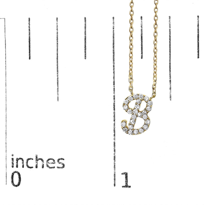 Diamond Accent A-Z Initial Script Style Pendant Necklace in 10K Yellow Gold