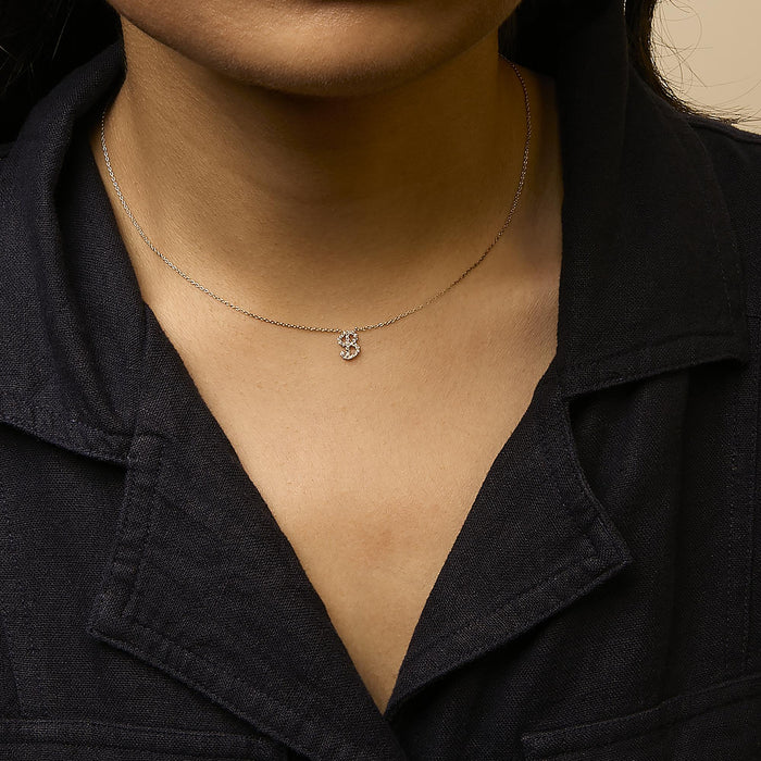 Diamond Accent A-Z Initial Script Style Pendant Necklace in 10K Yellow Gold