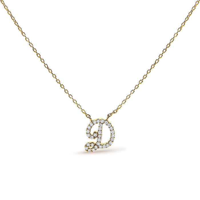Diamond Accent A-Z Initial Script Style Pendant Necklace in 10K Yellow Gold, photo 24