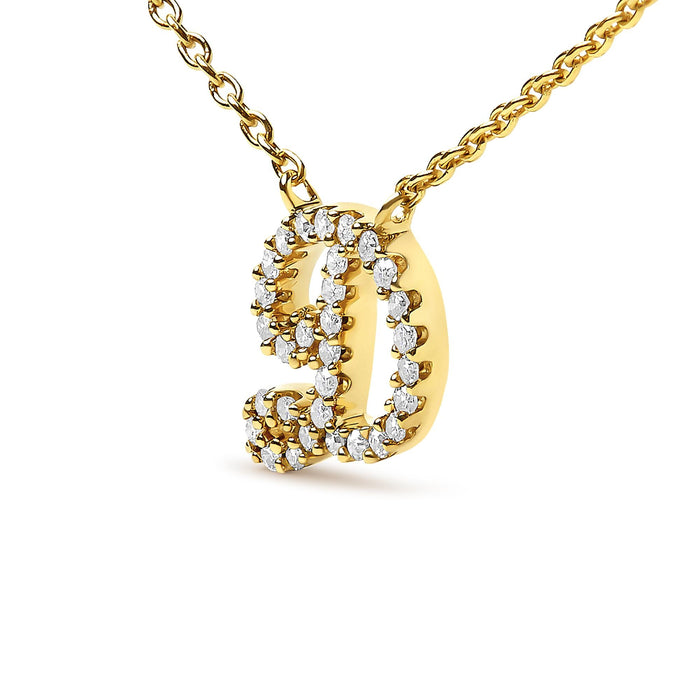 Diamond Accent A-Z Initial Script Style Pendant Necklace in 10K Yellow Gold