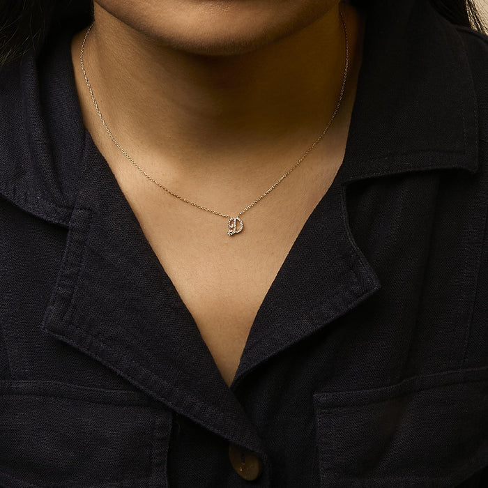 Diamond Accent A-Z Initial Script Style Pendant Necklace in 10K Yellow Gold