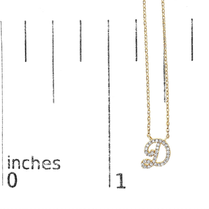 Diamond Accent A-Z Initial Script Style Pendant Necklace in 10K Yellow Gold
