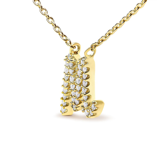 Diamond Accent A-Z Initial Script Style Pendant Necklace in 10K Yellow Gold