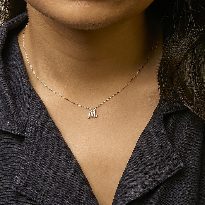 Diamond Accent A-Z Initial Script Style Pendant Necklace in 10K Yellow Gold