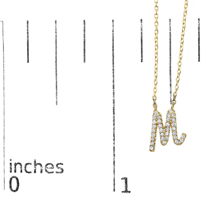 Diamond Accent A-Z Initial Script Style Pendant Necklace in 10K Yellow Gold