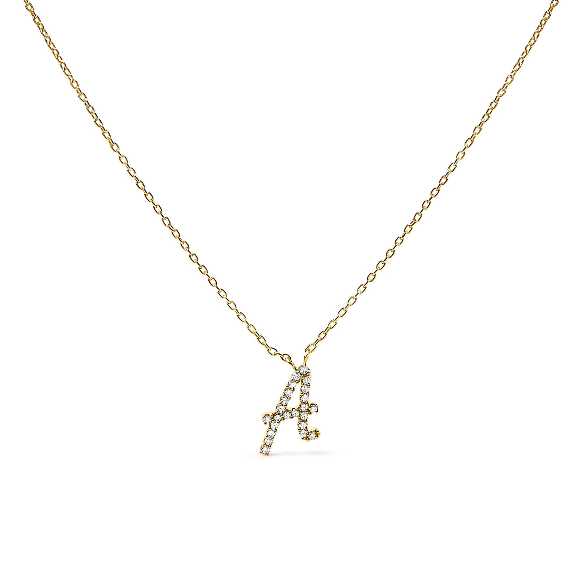 Diamond Accent A-Z Initial Script Style Pendant Necklace in 10K Yellow Gold, photo 26