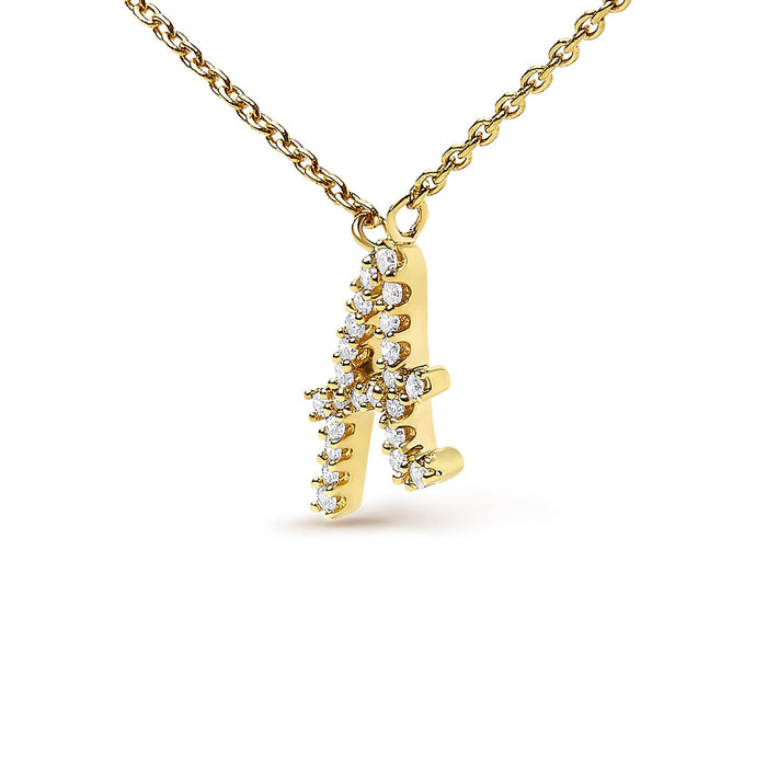 Diamond Accent A-Z Initial Script Style Pendant Necklace in 10K Yellow Gold